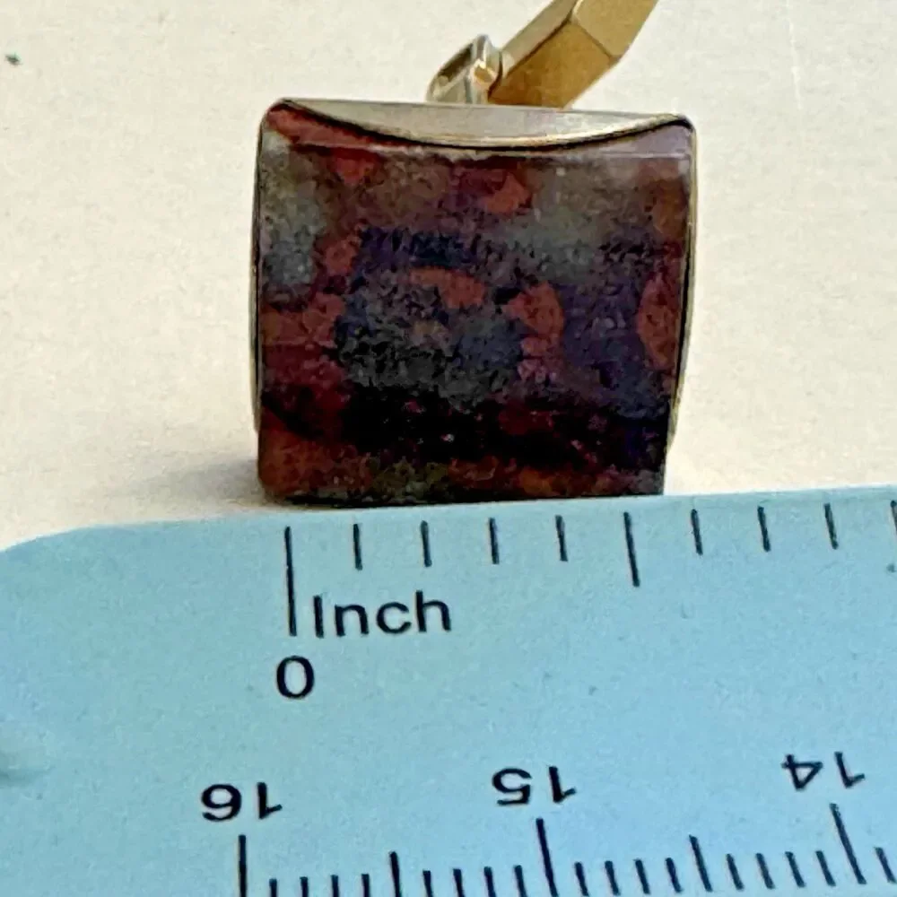 Vintage Square Cufflinks Marbled Red Brown Inlay Goldtone 0.5 inch